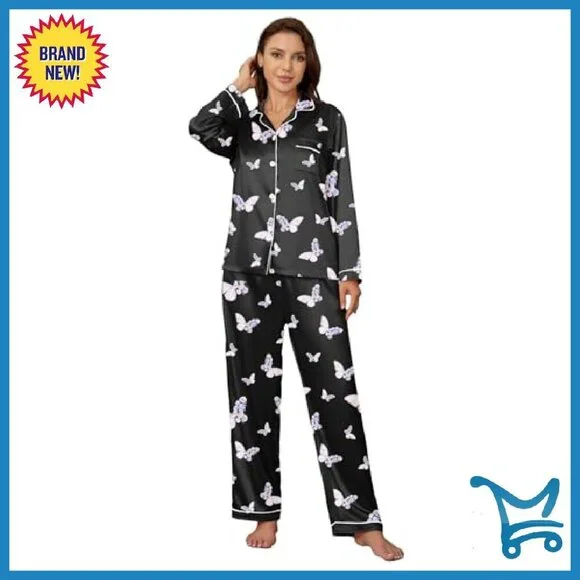 Women's Satin Pajama Set Long Sleeve Button-Down Sleepwear XXL - Picture 7 of 8